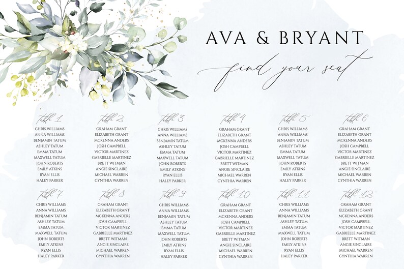 Succulent Wedding Seating Chart: Dusty Blue Eucalyptus (DIY Printable) image 3
