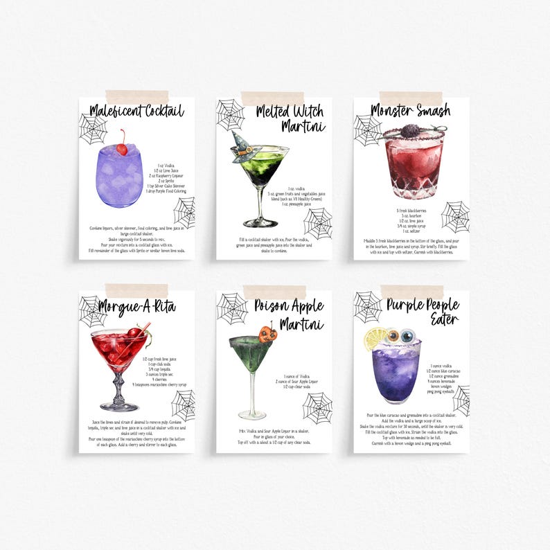 Receptkaarten voor Halloween-cocktails: griezelfeestrecepten (bewerkbare sjabloon) afbeelding 5