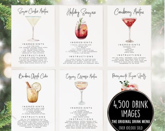 Christmas Cocktail Recipe Cards Template, Editable Drink Recipe Card, Modern Recipe Card, Christmas Gift Basket Card, Holiday Gift Idea