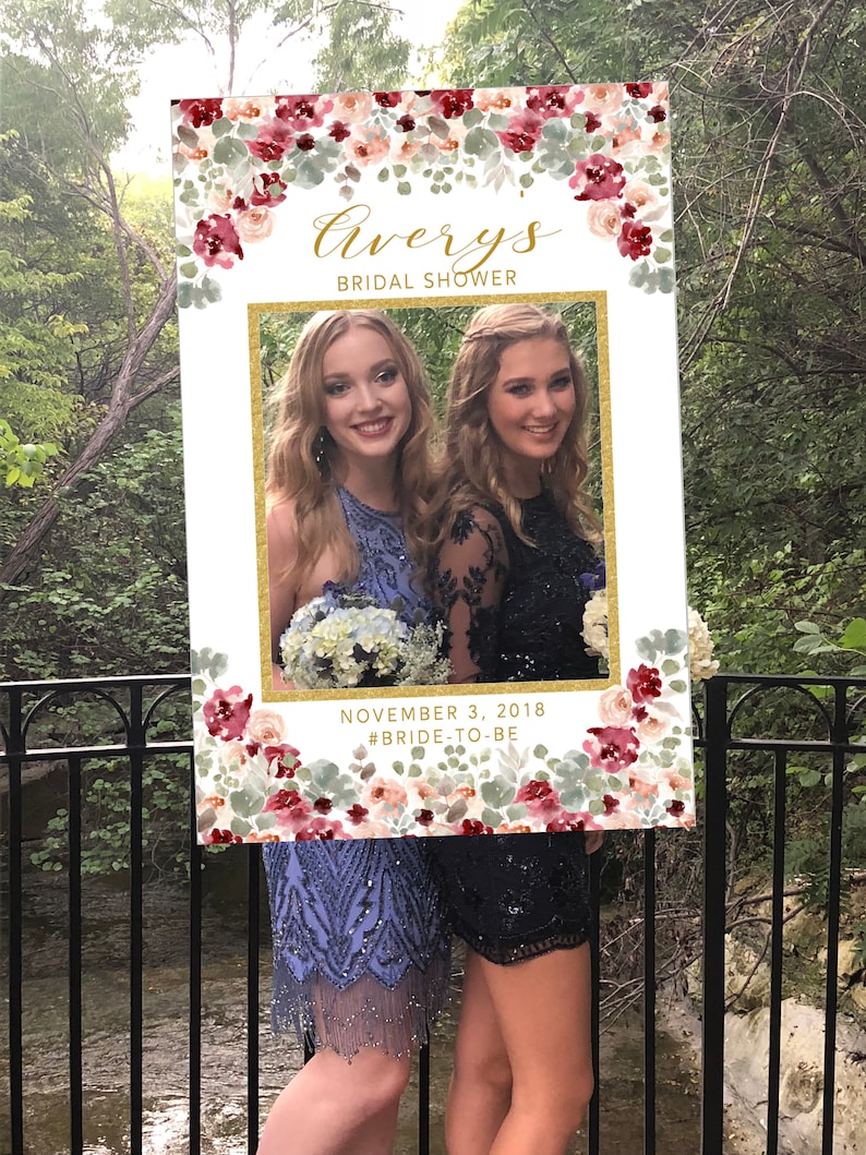 Photo Prop Frame Printable Bridal Shower Template Wedding Boho Rustic Marsala Gold Blush Pink