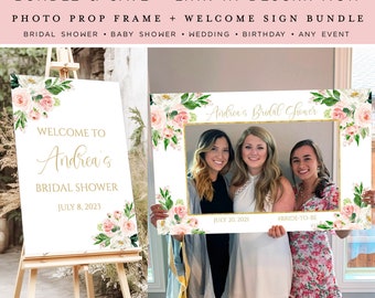 Blush Pink Floral Photo Booth Frame: Bridal Shower, Wedding, Baby