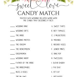 Candy Match Game Bridal Shower Template, Printable Wedding Shower Game ...