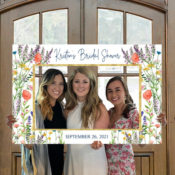 Wildflower Photo Prop Frame Printable, Bridal Shower Photo Prop Frame Template, Boho Shower Decoration, DIY Wild Flowers Shower Backdrop