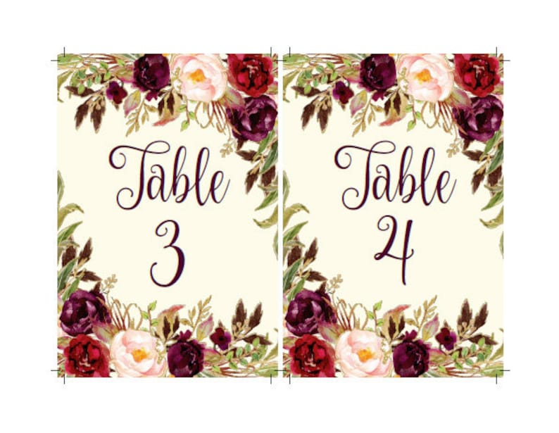 Table Numbers Template Printable / Editable 1-30 Fall Floral - Etsy