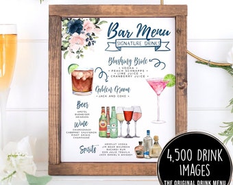 Signature Drinks Sign, Navy Blue and Pink Wedding Bar Menu Template, Floral Signature Cocktails, Signature Drinks Sign, 4,000+ Drink Images