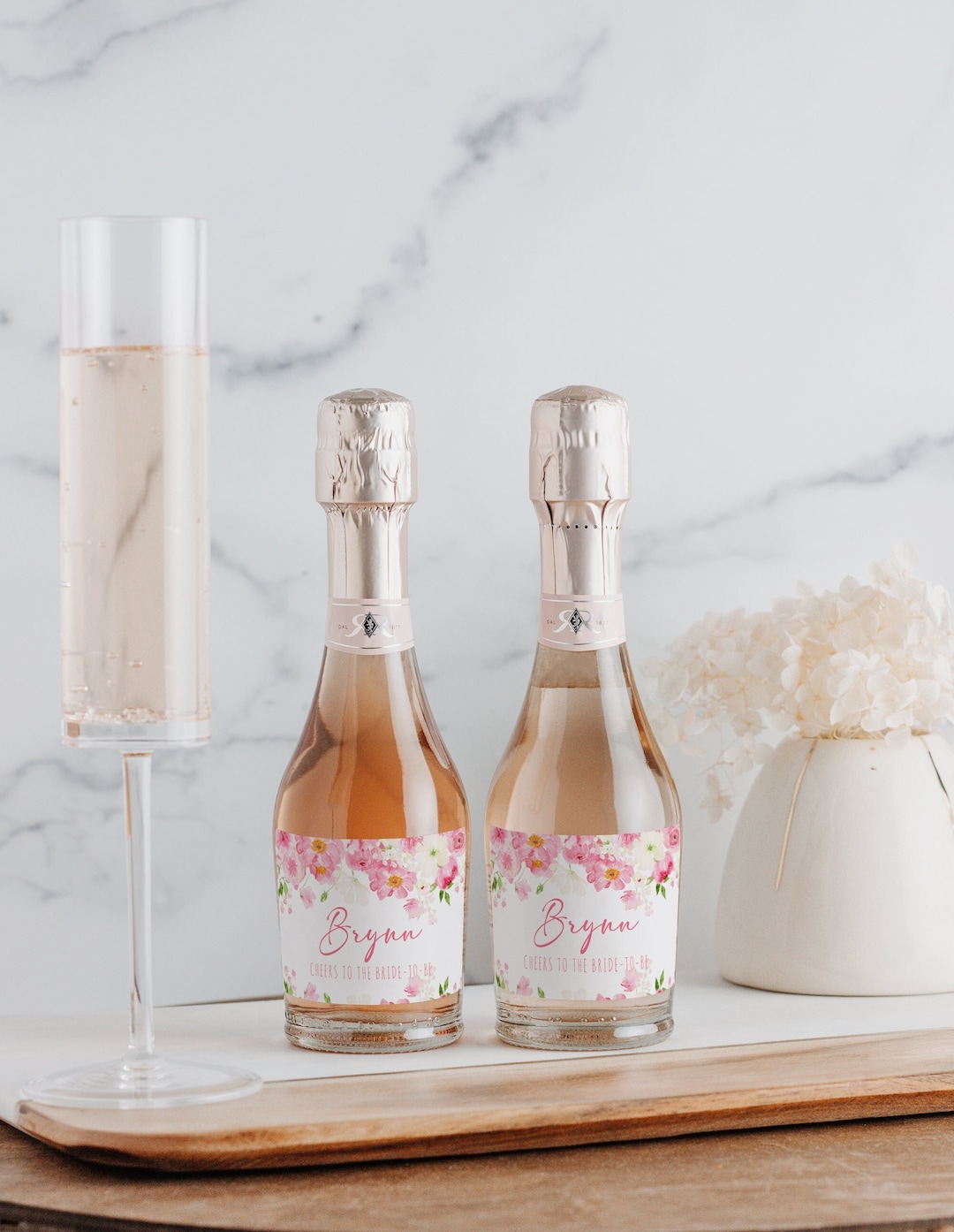 Bright Pink Mini Champagne Label Template, Editable Mini Champagne Printable Label, Bridal ...