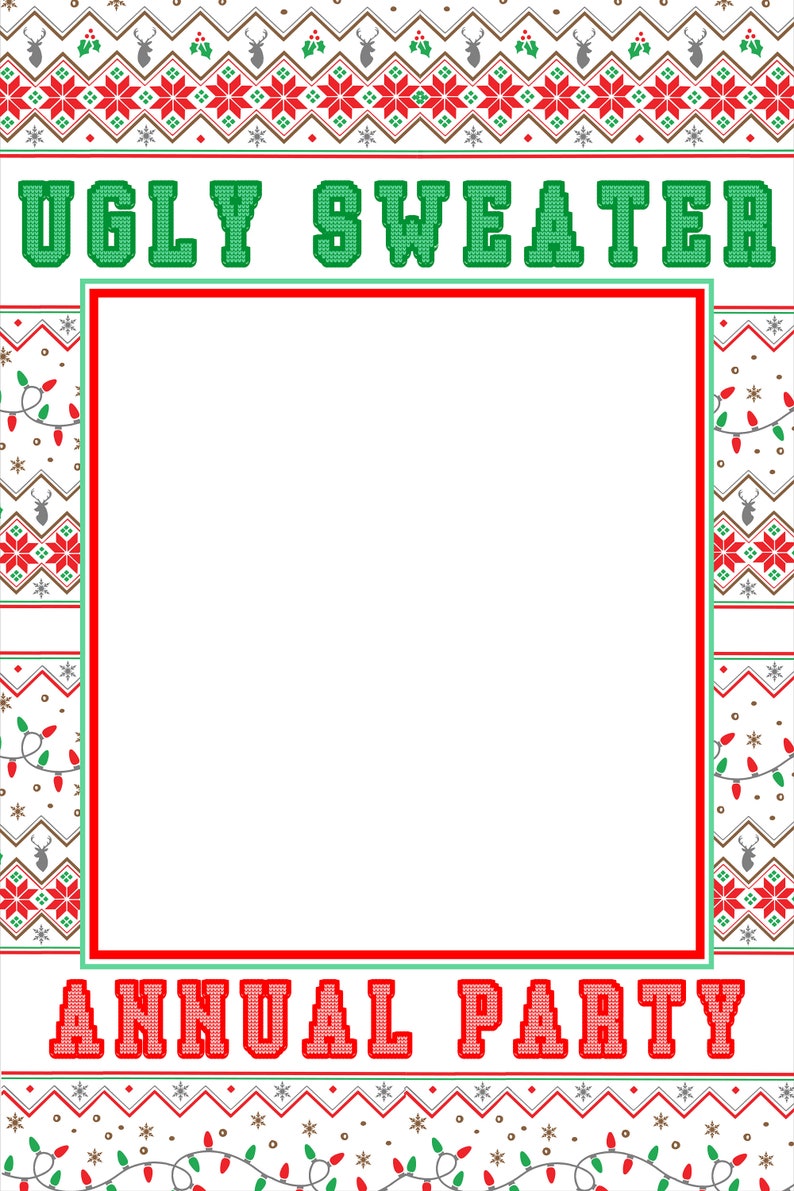 Holiday Party Photo Booth, Ugly Christmas Sweater Party Photo Prop Frame PRINTED, Ready to Use, Christmas Party Decor, Selfie Frame image 3