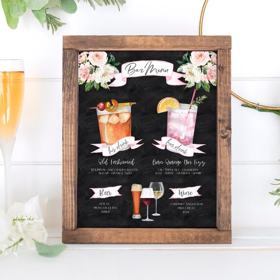 Design Your Own! 150 Drink Images + Garnishes Included, Signature Cocktail Sign Template, Chalkboard Bar Menu Printable, Instant Download Il_570xn