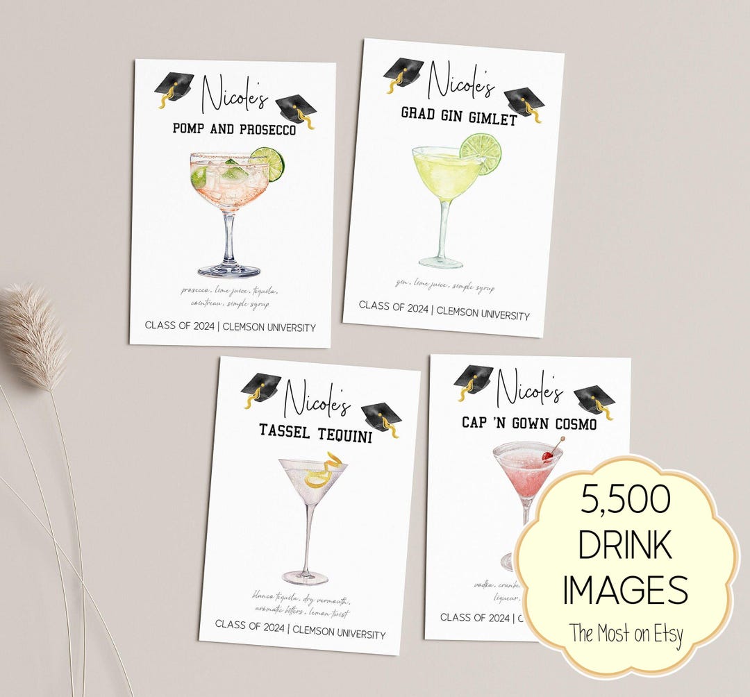 Graduation Cocktail Sign Template: Signature Drink Recipes (editable ...