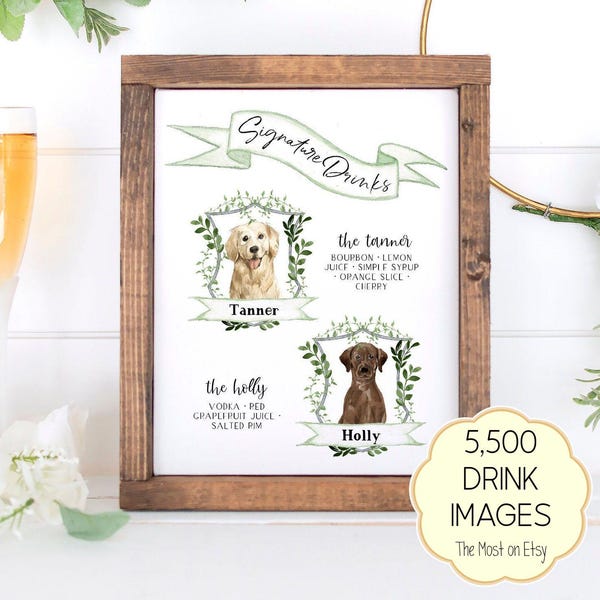 Dog Signature Drink Sign Template: His & Hers Wedding Bar (Digital Download)