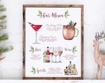 Christmas Bar Menu Template, Holiday Drink Sign Template, Signature Drink Sign, Signature Cocktail Sign, Holiday Bar Sign, Party Decor