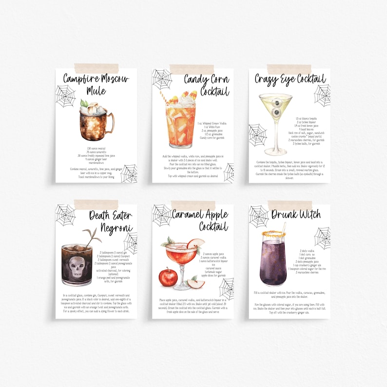 Receptkaarten voor Halloween-cocktails: griezelfeestrecepten (bewerkbare sjabloon) afbeelding 4