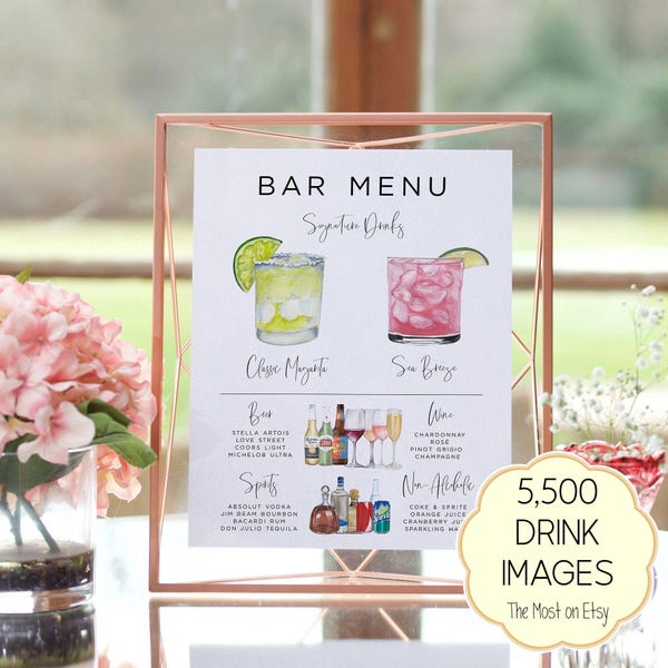 Bar Menu Template, Modern Editable Drink Menu, Minimalist Printable Bar Menu, Signature Drinks Sign, 7,000+ Images, The Original Bar Menu