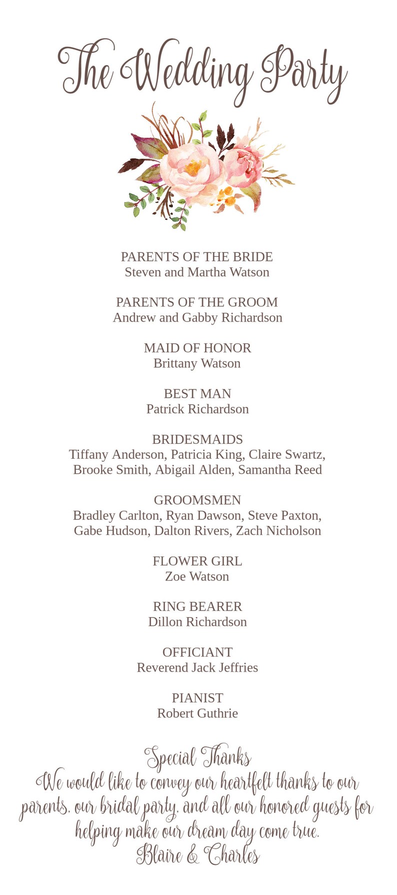 Printable Wedding Program 4x9 Wedding Program Template | Etsy