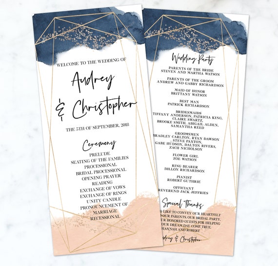 Geometric Wedding Program Template Printable Wedding Program