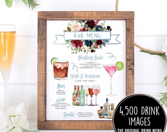 Signature Drinks Sign, Navy Burgundy Signature Cocktail Template, Editable Bar Menu Sign, Signature Drinks Sign, 4,000+ Images, Greenery