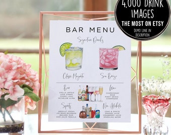 Barmenusjabloon, modern bewerkbaar drankmenu, minimalistisch afdrukbaar barmenu, kenmerkend drankjesbord, meer dan 4.000 afbeeldingen, het originele barmenu