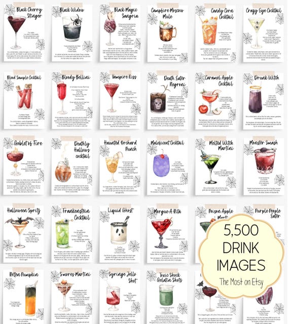 Halloween Cocktail Recipe Cards: Spooktacular Party Recipes (Editable Template)