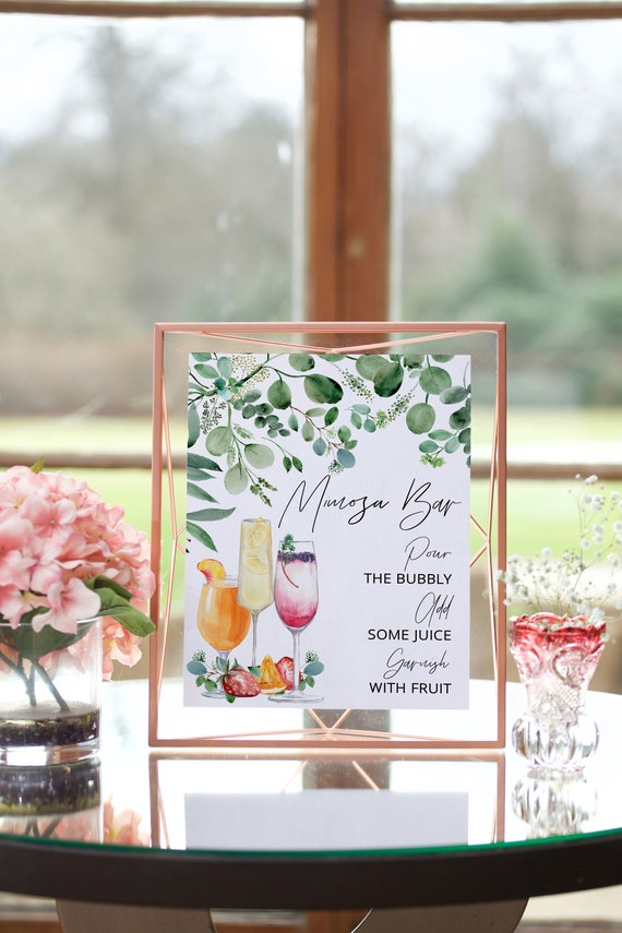 Printable Mimosa Bar Sign with blush watercolor flowers | Instant download