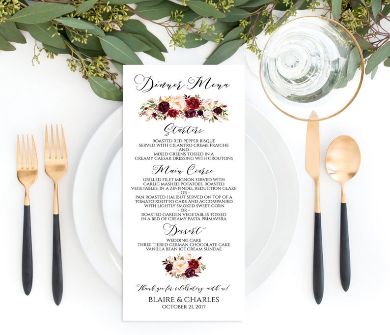Printable Wedding Dinner Menu Template Marsala Wedding Dinner Etsy Printable Wedding Dinner Menu Template Marsala Wedding Dinner Etsy