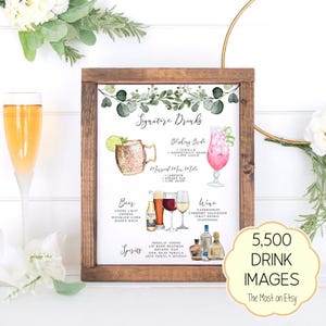 Bewerkbaar Signature Drinks-bord: Greenery Bar-menusjabloon