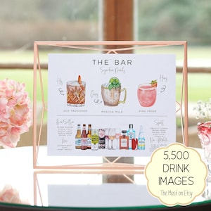 Modello di menu del bar, menu moderno delle bevande modificabile, menu del bar minimalista stampabile, cartello delle bevande esclusive, oltre 7.000 immagini di bevande, The Original Bar