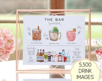 Bar Menu Template, Modern Editable Drink Menu, Minimalist Printable Bar Menu, Signature Drinks Sign, 7,000+ Drink Images, The Original Bar