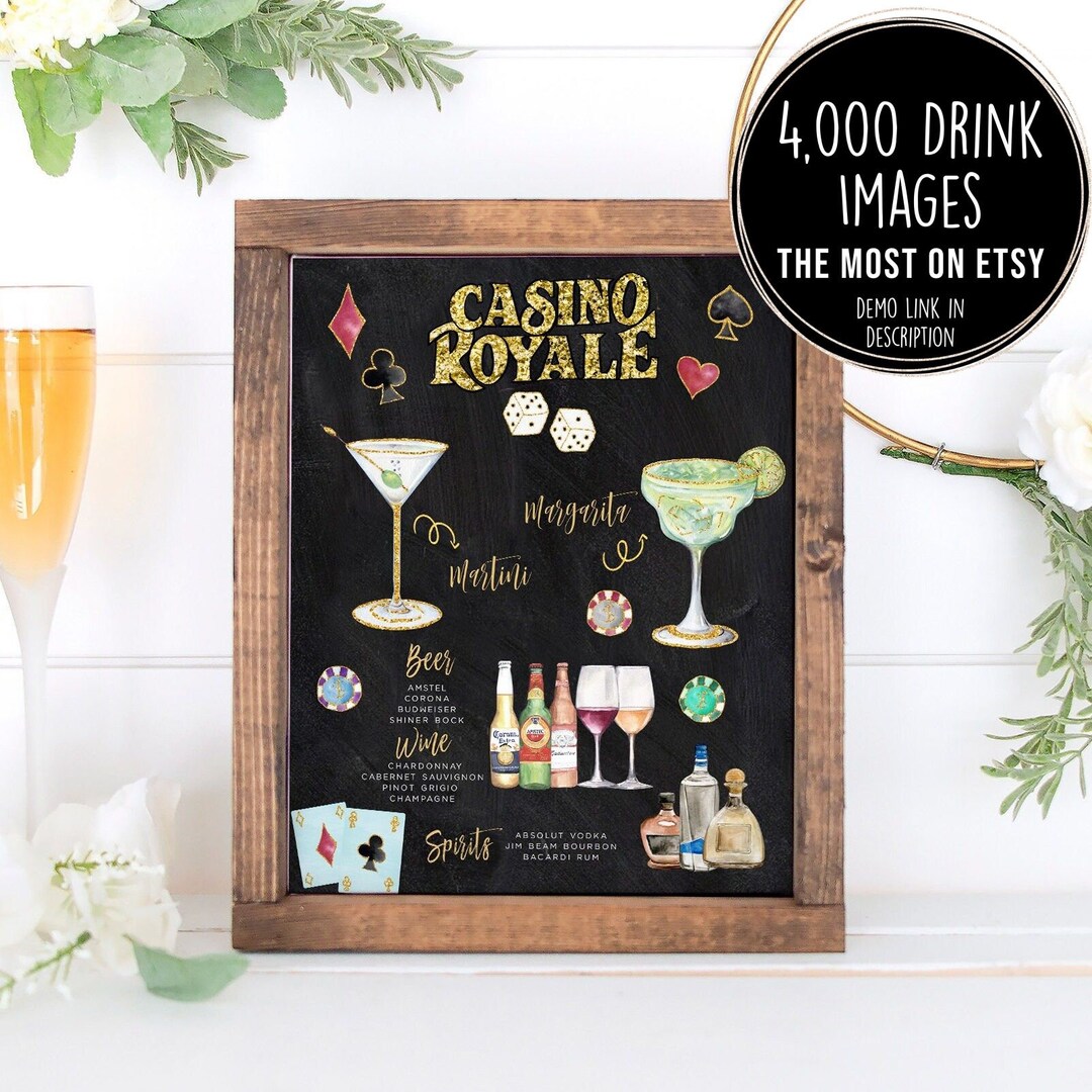 Casino Bar Menu Template, Las Vegas Drink Menu, Design Your Own 4,000 Drink Images, New Year's