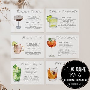 Cocktail Recipe Cards Template, Editable Drink Recipe Card, Printable Recipe Card, Cocktail Party Drink Card, DIY Recipe Cards 4,000+ Images