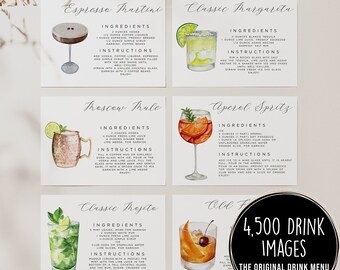 Cocktail Recipe Cards Template, Editable Drink Recipe Card, Printable Recipe Card, Cocktail Party Drink Card, DIY Recipe Cards 4,000+ Images