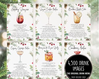 Christmas Cocktail Recipe Cards Template, Editable Drink Recipe Card, Printable Recipe Card, Christmas Gift Basket Card, Last Minute Gift