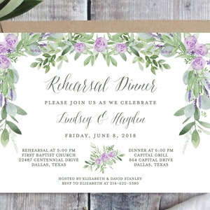 Wedding Rehearsal Dinner Invitation Template, Rehearsal Dinner Printable, Greenery Rehearsal Dinner, Purple Rehearsal Dinner, Lavender
