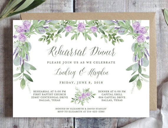 Wedding Rehearsal Dinner Invitation Template, Rehearsal Dinner Printable, Greenery Rehearsal Dinner, Purple Rehearsal Dinner, Lavender Il_570xn