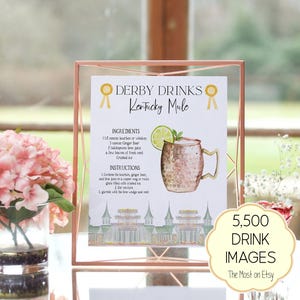 Kentucky Derby Party Cocktail Recipe Cards, Editable Derby Day Party Drink Signs, Mint Julep, Kentucky Mule, Oaks Lily, Old Fashioned, DIY
