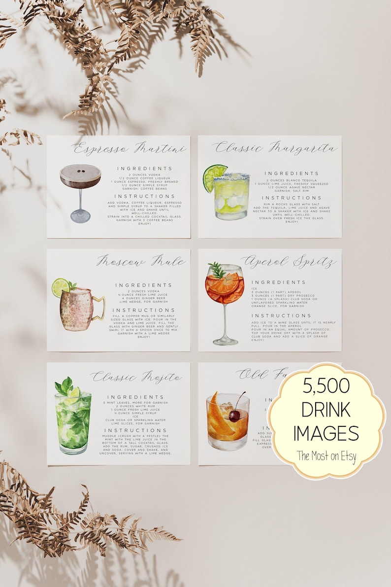 Cocktail Recipe Cards Template, Editable Drink Recipe Card, Printable Recipe Card, Cocktail Party Drink Card, DIY Recipe Cards 7,000+ Images image 1