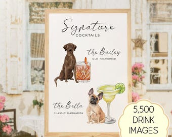 Custom Pet Signature Drink Sign: Wedding Cocktail Bar Menu (Digital Download)