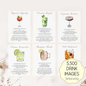 Cocktail Recipe Cards Template, Editable Drink Recipe Card, Printable Recipe Card, Bar Drink Card, DIY Recipe Cards 7,000+ Drink Images