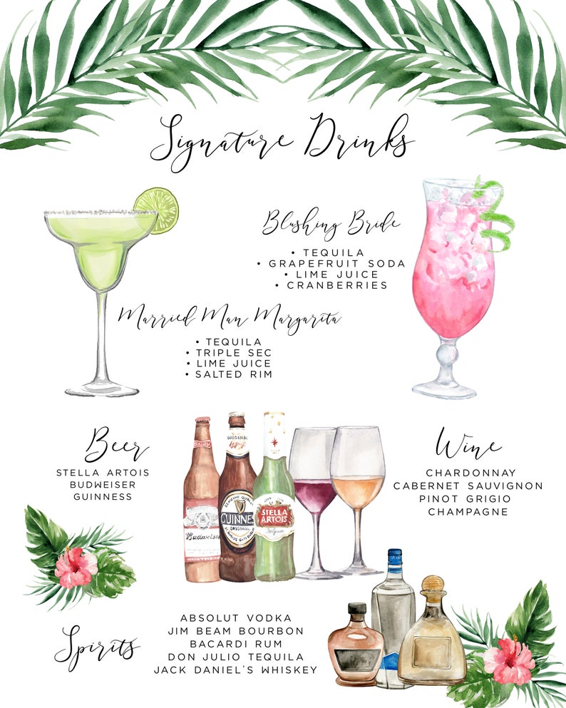 Tropical Drink Menu Template Editable Signature Cocktails - Etsy