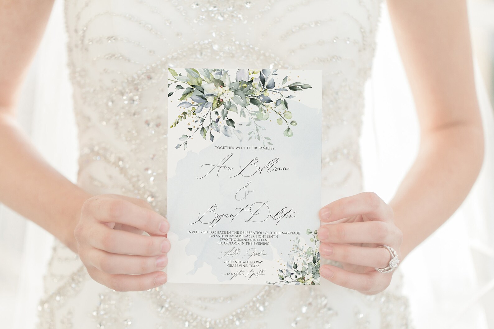 Succulent Wedding Invitation Template Printable Dusty Blue - Etsy