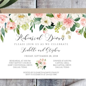 PRINTABLE Wedding Rehearsal Dinner Invitation Template, Blush Pink Floral Rehearsal Dinner Printable, Greenery Rehearsal Dinner