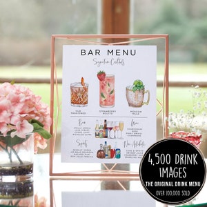 Bar Menu Template, Modern Editable Drink Menu Template, Minimalist Printable Bar Menu, Signature Drinks Sign, 4,000+ Drink Images, Greenery