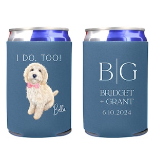 Personalized Pet Wedding Can Coolers, Custom Wedding Drink Holder, Dog or Cat Beverage Insulator, Wedding Reception Favor, Beer Can Holder
