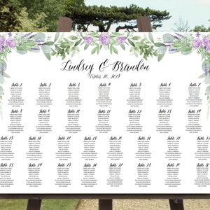 Greenery Seating Chart Template, Purple Seating Chart Printable, Seating Chart Floral Template 36x24, Lavender Seating Plan Template