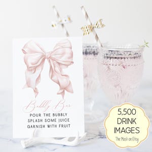 Rosa Schleife Bubbly Bar Schild Vorlage: Bearbeitbare Mimosa Bar (Digital Download), Coquette Theme Party