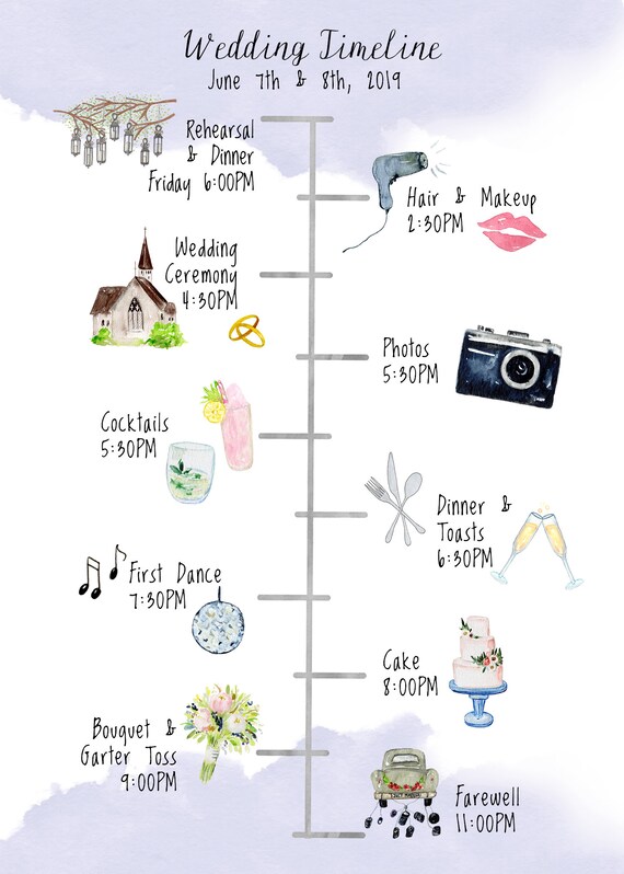 wedding timeline template wedding timeline download purple printable welcome letter diy order of events lavender wedding timeline timeline download