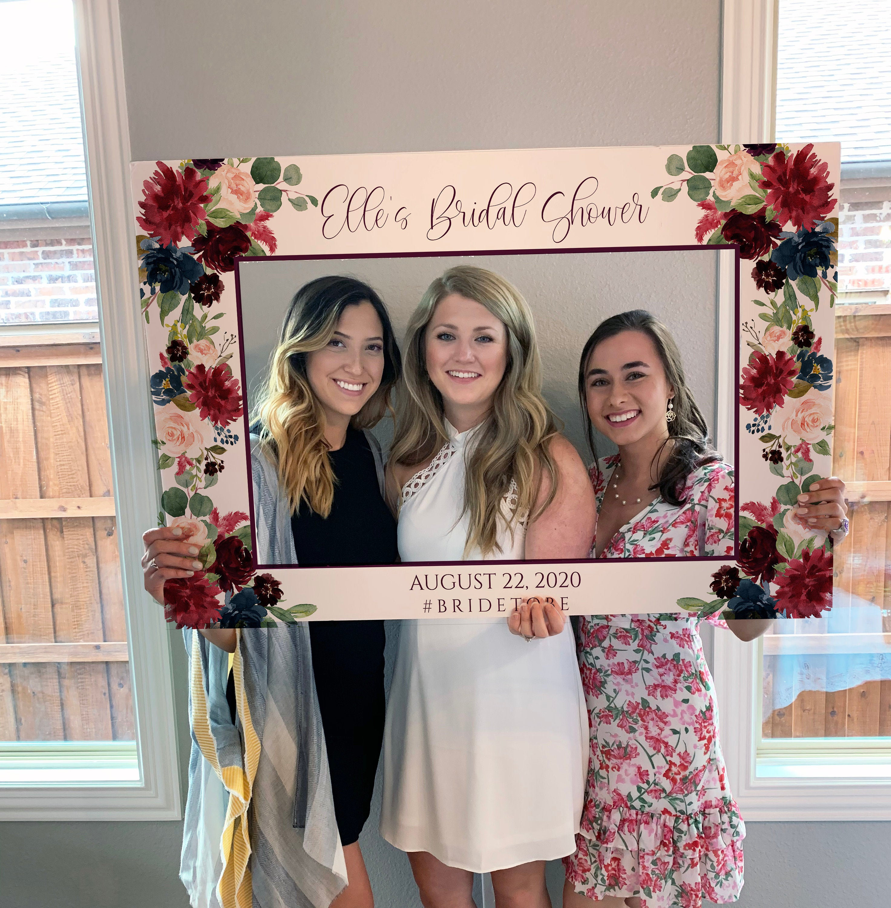 Photo Prop Frame Printable Template Burgundy Navy Floral Wedding