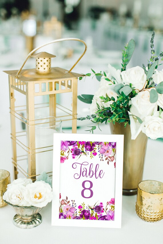 Purple and Greenery Table Numbers Template, Printable Lavender Wedding Table Numbers, 1-30, Editable Floral Table Signs, PLUS Reserved Signs Il_570xn