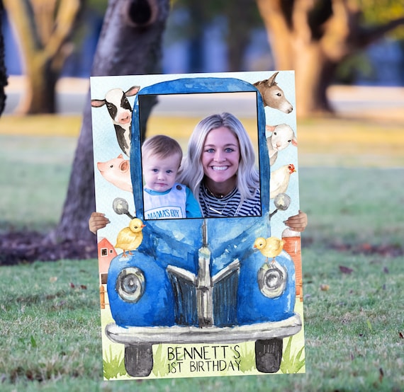 Blue Truck Photo Prop Frame Template, Child's Birthday Party Photo Prop