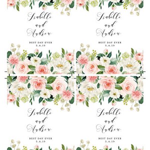 May include: Four white cards with floral borders and the text "Isabelle and Andrew" with the date "5.4.19" and the words "Best Day Ever".