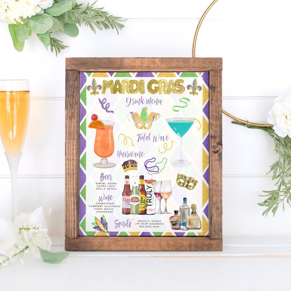 Mardi Gras Bar Menu Template, 650 Drink Images + Garnishes, New Year's Eve Bar Menu Template, New Year's Eve Cocktail Sign, Mardi Gras Party Il_570xn